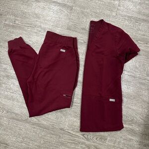 FIGS Scrubs - Burgundy Casma Top and Zamora Pants